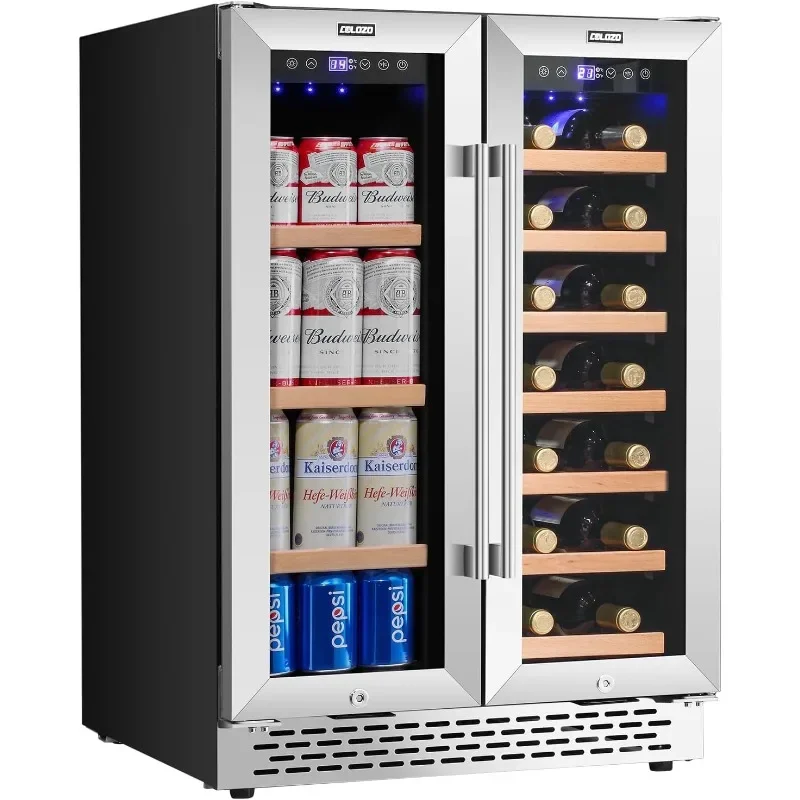 Wine Cooler Beverage Refrigerator 24 inch 20 Bottles & 88 Cans Beverage Fridge Dual Zone Wine Cooler Under Counter Lockable