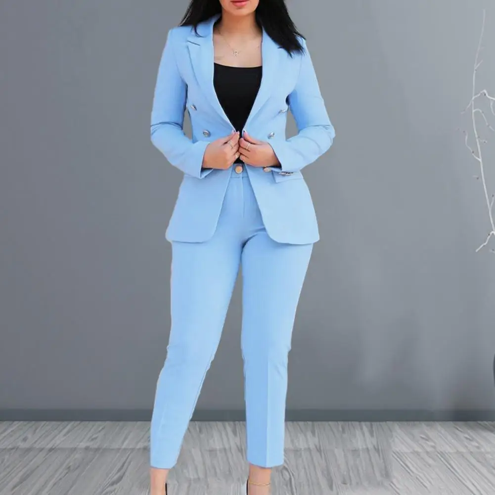 Fall Coat Pants Set Double-breasted Women's Coat Pants Suit with High Waist Slim Fit Pants Lapel Jacket for Formal Business orange double breasted mens suits evening party wear two pieces formal occasion peaked lapel wedding dress suit coat pants