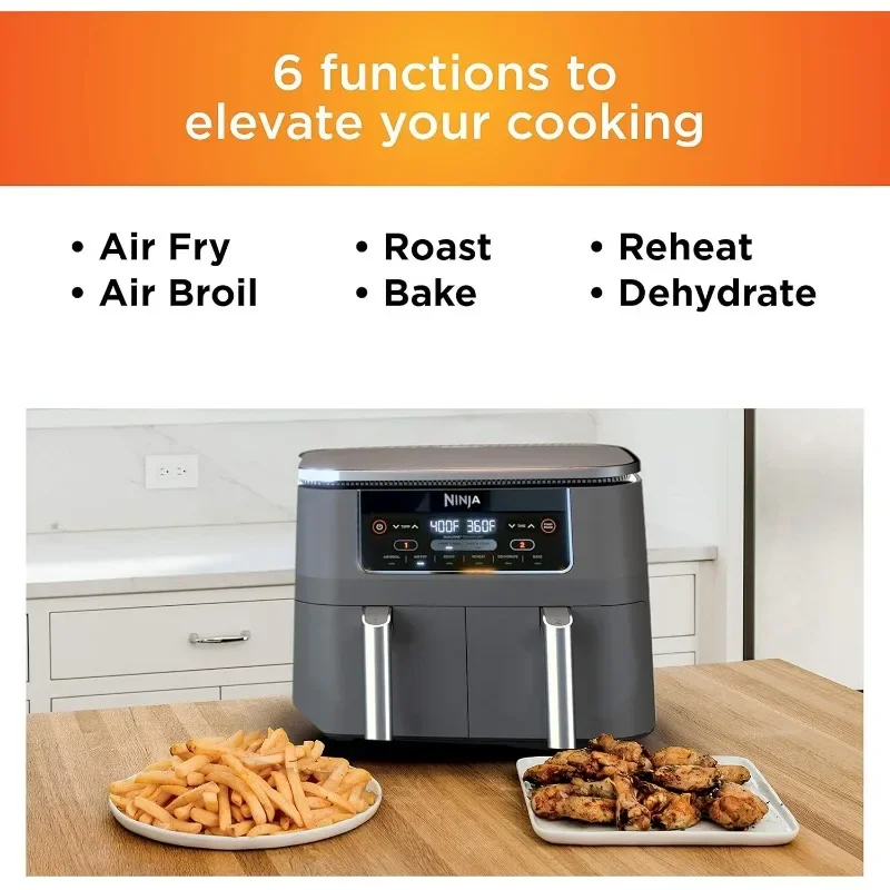 Ninja DZ201 Foodi 6-in-1 2-Basket Air Fryer with DualZone Technology, 8-Quart Capacity, and a Dark Grey Stainless Finish 3