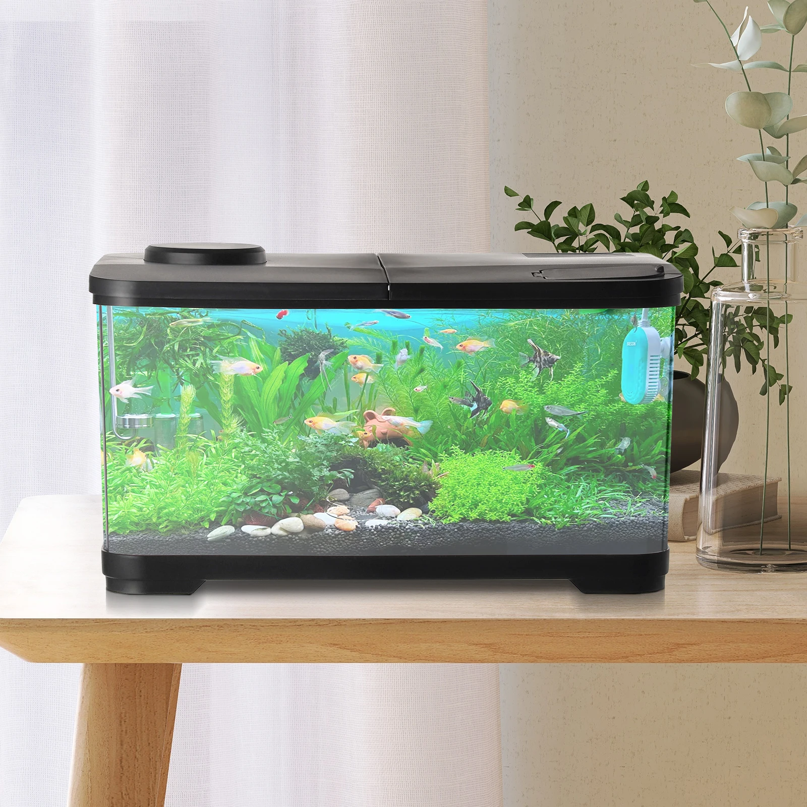Image showcasing 50L Aquarium Tank with Light Acrylic Aquariums Starter Kits Tabletop ...