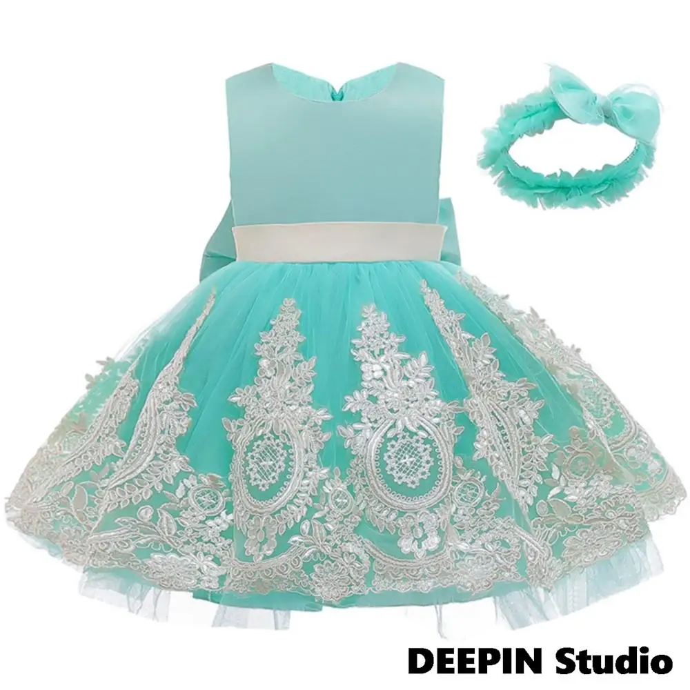 

Children Christmas Dress 2024 New Bow-knot Sleeveless Baby Girl 1st Birthday Party Princess Dress For Girls Lace Dress 0-5 Years