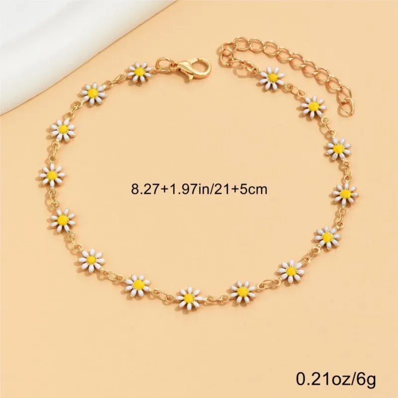 Chic Daisy Chain Anklet for Women Stylish Yellow Enamel Flower Design Chain Summer Vocation Jewelry Gifts