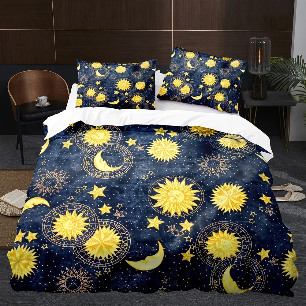 Sun Moon King Queen Duvet Cover Boho Magic Style Bedding Set For Teens Adults Golden Exotic Tribe 2/3pcs Polyester Quilt Cover