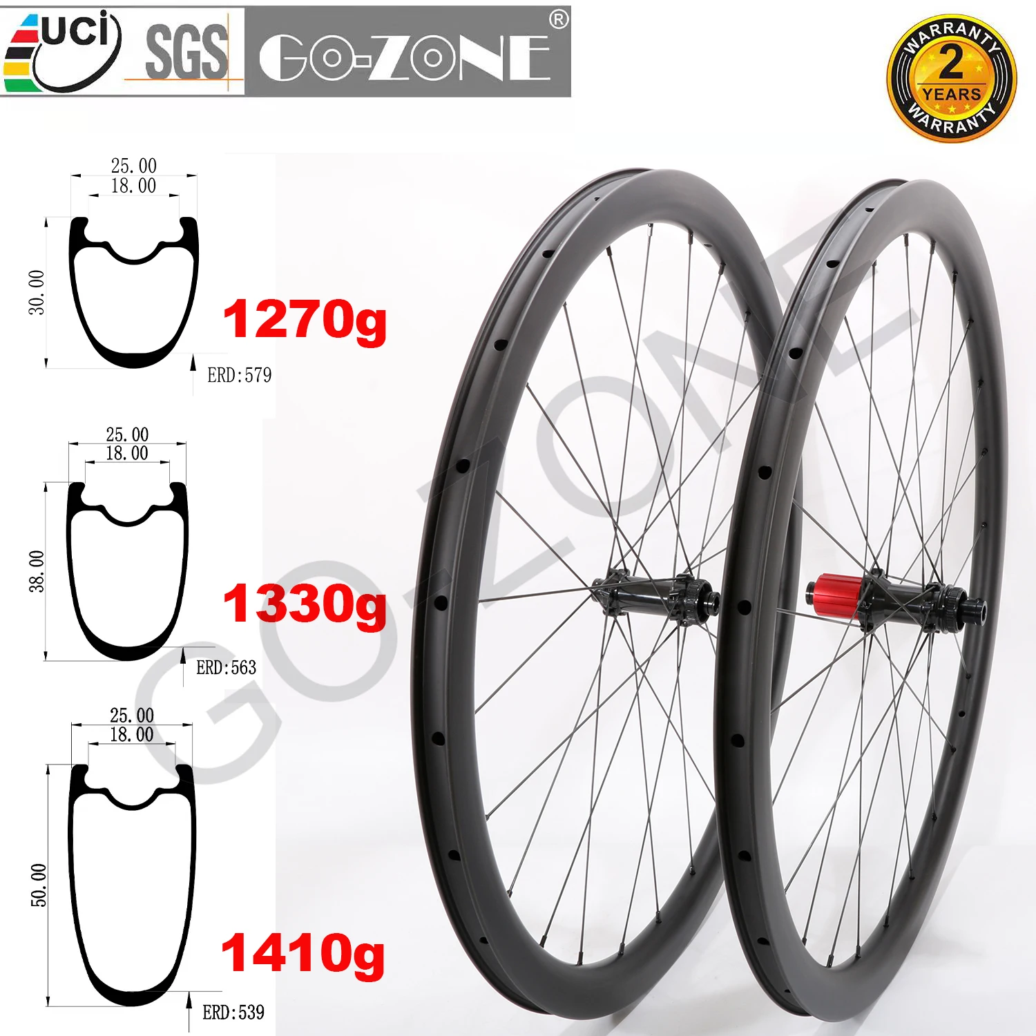 1270g Super Light Carbon Wheelset 700c Disc Brake 25mm Clincher
