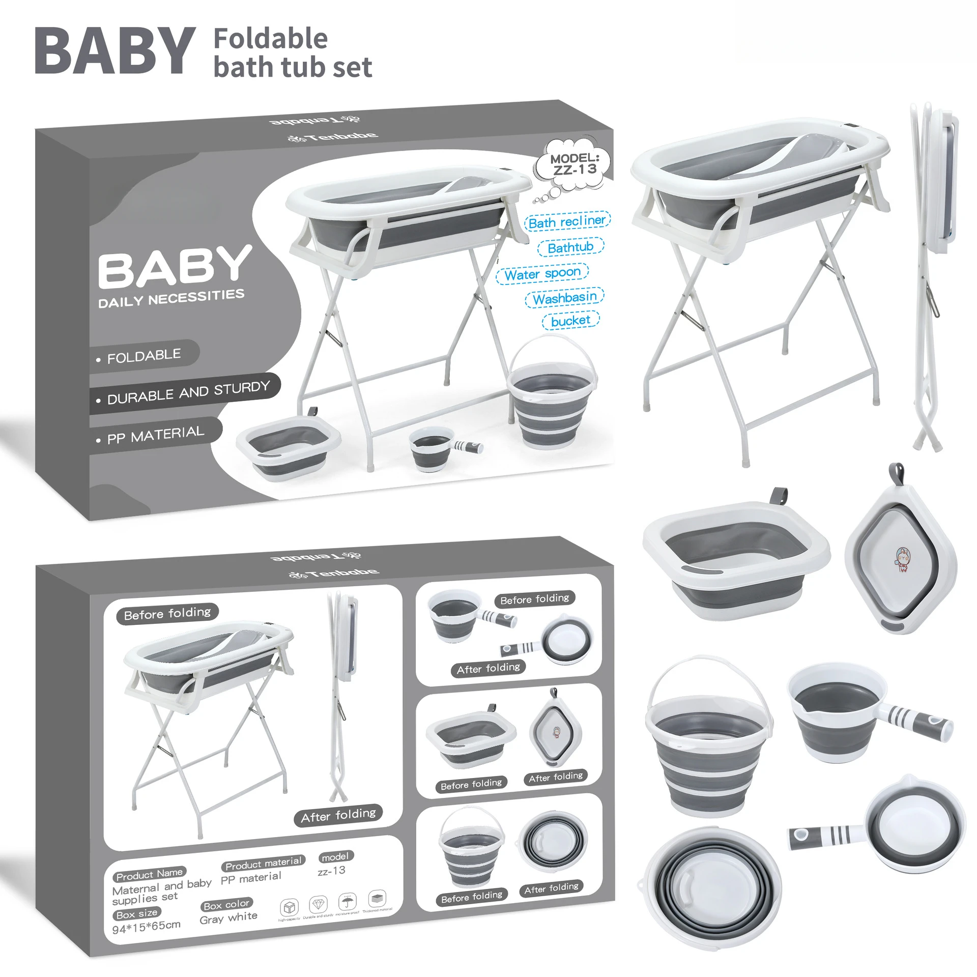 Baby Bathtub Folding Tub Stand Baby Bath Table Tub Set Multi-functional Shower Bed Drying Rack