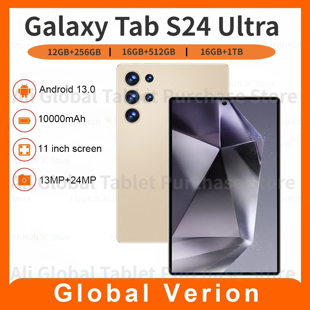 

Tab S24 Ultra Android 13 Tablet 12GB 512GB Snapdragon 888 Octa Core 10000mAh 11 Inch 120Hz Google 5G PC Global IPAD