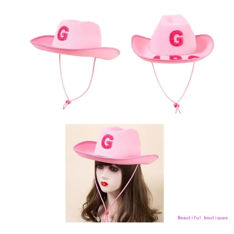 

Breathable Cowgirls Hat with Chin Strap for Woman Sunproof Cowboy Windproof Hat DropShip
