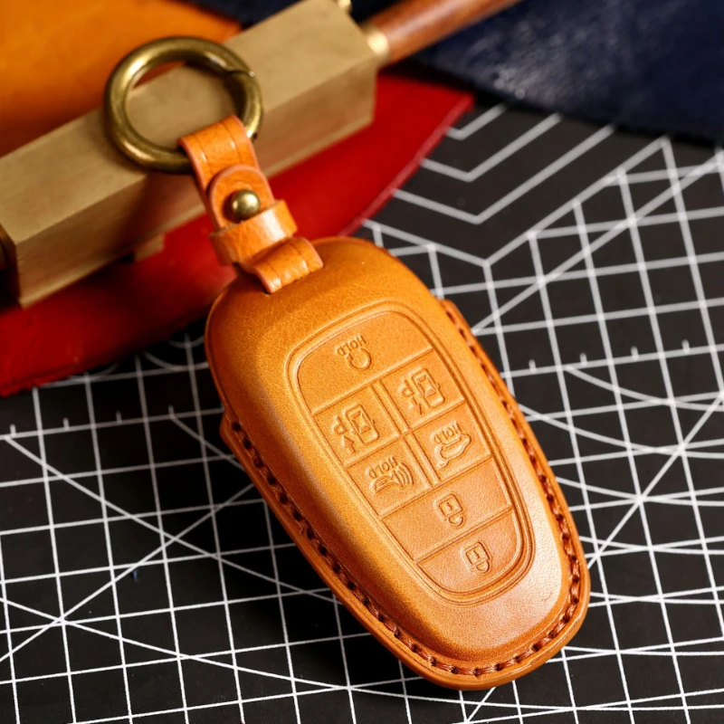 

Leather Car Key Case Cover Fob for Hyundai Tucson Solaris Sonata Hybrid Nexo Nx4 Grand Santa Fe Keychain Holder Keyring Shell