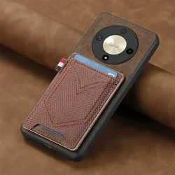 Magnetic Leather Card Case with 360° Lens Armor Protection for Honor X7A Plus (Brown)