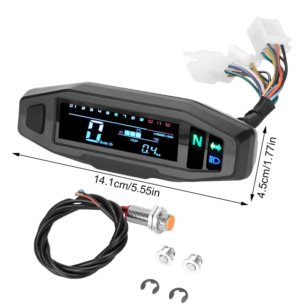 Waterproof Motorcycle Tachometer Adjustable Motorcycle Oil Gauge Digital Dashboard Instrument Turn Signal Light Indicator