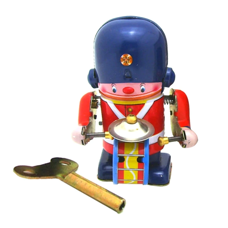 3.5&rsquo;&rsquo; Clockwork Beat Drum Toy Cute Winding Toy for Kiddie Learning Education Child Fine Motor Skill Vintage Decors