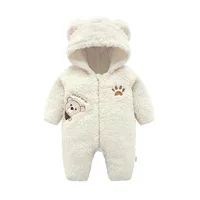 Lamb hair cartoon bear embroidered baby jumpsuit winter new girl baby long sleeved crawling suit thickened girl 2