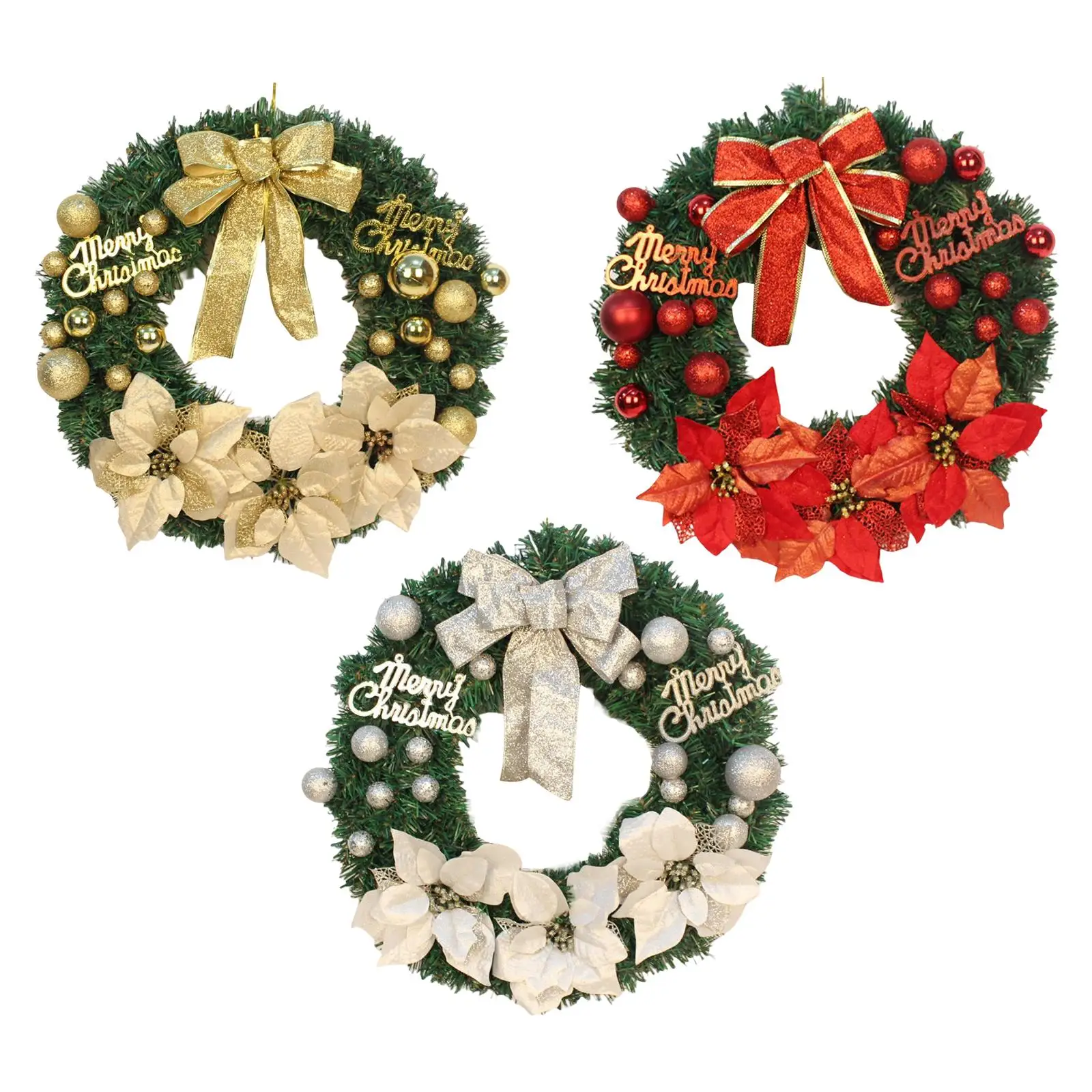 

16" Fake Christmas Wreath with Baubles Bowknot Christmas Wreath Flower Wreath