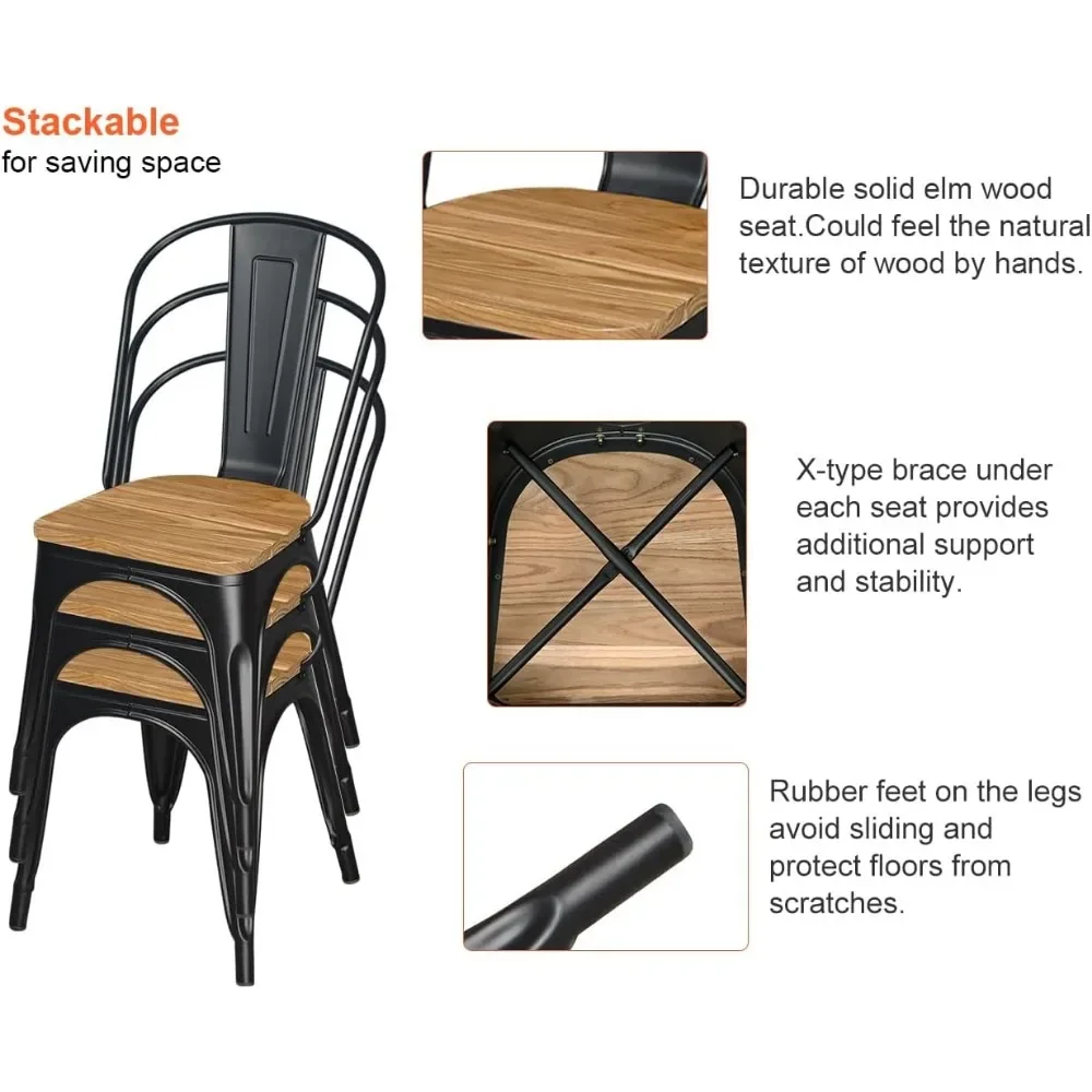 The Dinning Chairs Are Made of Sturdy Steel and Durable Elm, X-brace Under Each Seat Provides Additional Support and Stability