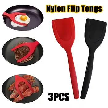 2 in1 Silicone Clip Spatula for Frying Steak Pancakes Toast Omelette Tongs Silicone Omelet Spatula Flip Shovel Kitchen Tool