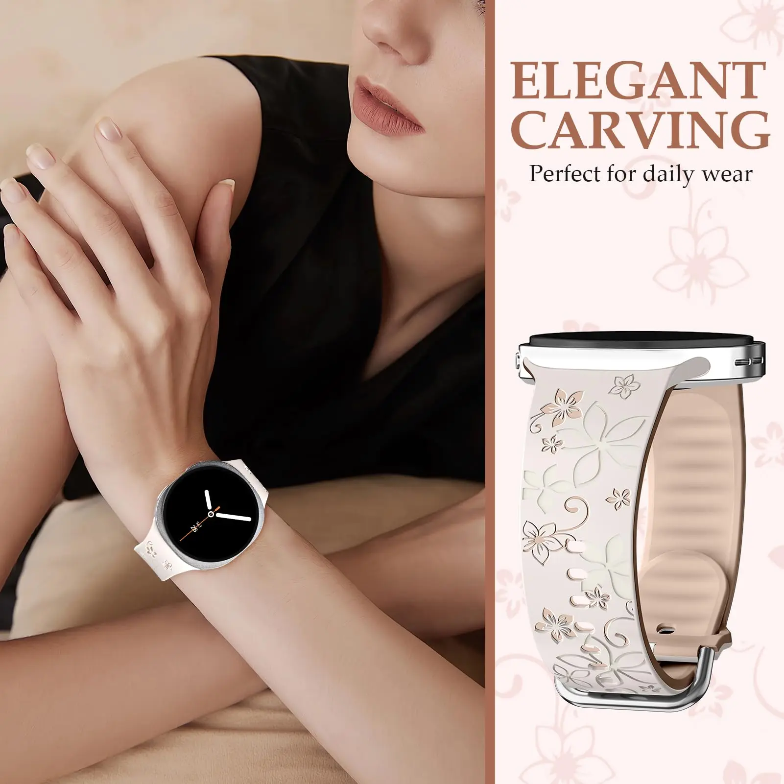 Two-Tone Flower Engraved Silicone Wristband