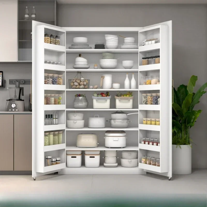 ตู้เก็บของในครัวทรงสูงพร้อมลิ้นชักและชั้นวางปรับระดับได้ ตู้เก็บของสำหรับห้องครัว ห้องน้ำ หรือทางเดิน สีขาว 1