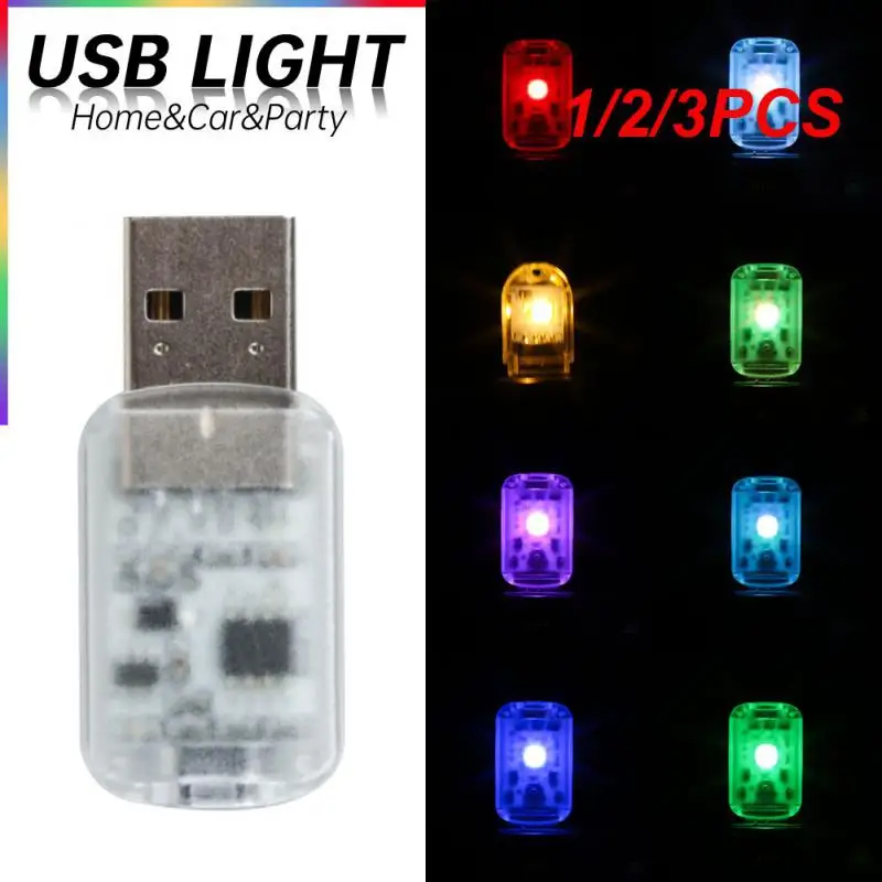 

1/2/3PCS Mini USB LED Car Light Auto Interior Atmosphere Light Lighting PC Mobile Power Charging Colorful Decorative Lamp Car