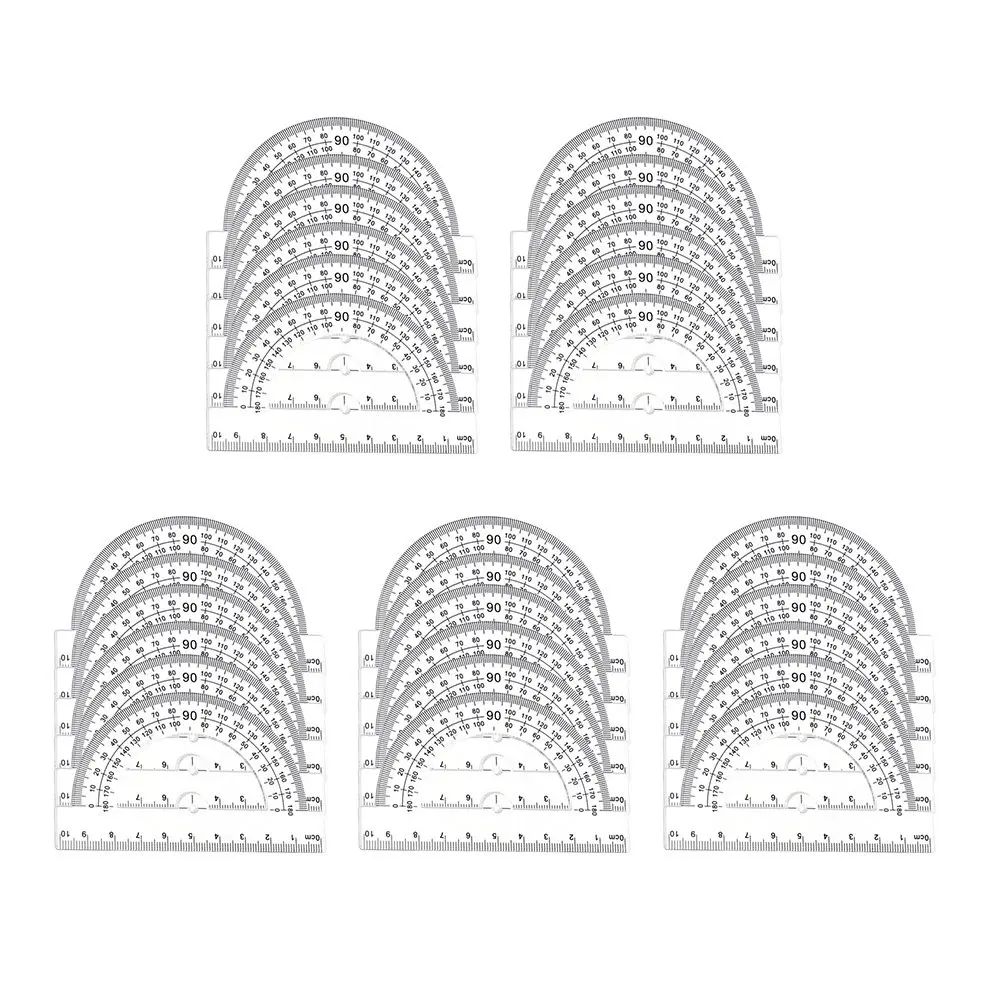 30Pcs 프리미엄 플라스틱 각도기 0-180도 듀얼 스케일 인치 Cm 눈금자 학생용 문구 제도 수학 수업 학교용