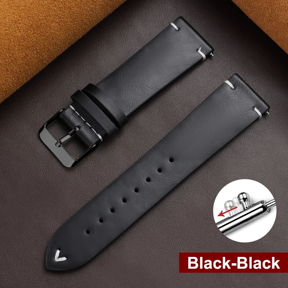 Vintage Brown Leather Watch Band with Quick Release Mechanism - Universal Lightweight Strap