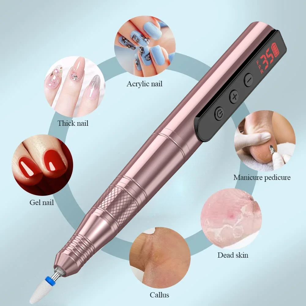 Cordless Nail Drill Machine Professional 35,000rpm Rechargeable Electric Nail File for Acrylic Gel Nails Manicure Pedicure Kits