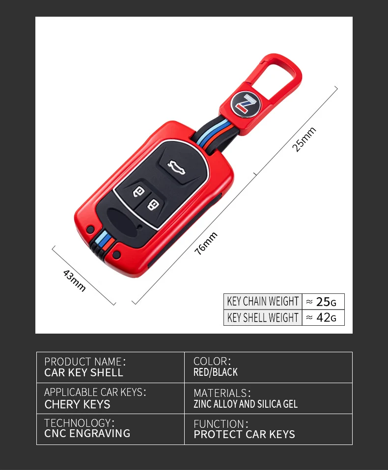Custodia per chiave auto in metallo copertura guscio di protezione per Chery Tiggo 5 Tiggo 7 Tiggo 8 Arrizo 5x6 7 3 bottoni accessori portachiavi intelligenti - Sc3c983a287e24f1cbe1b40bedc9c1411C