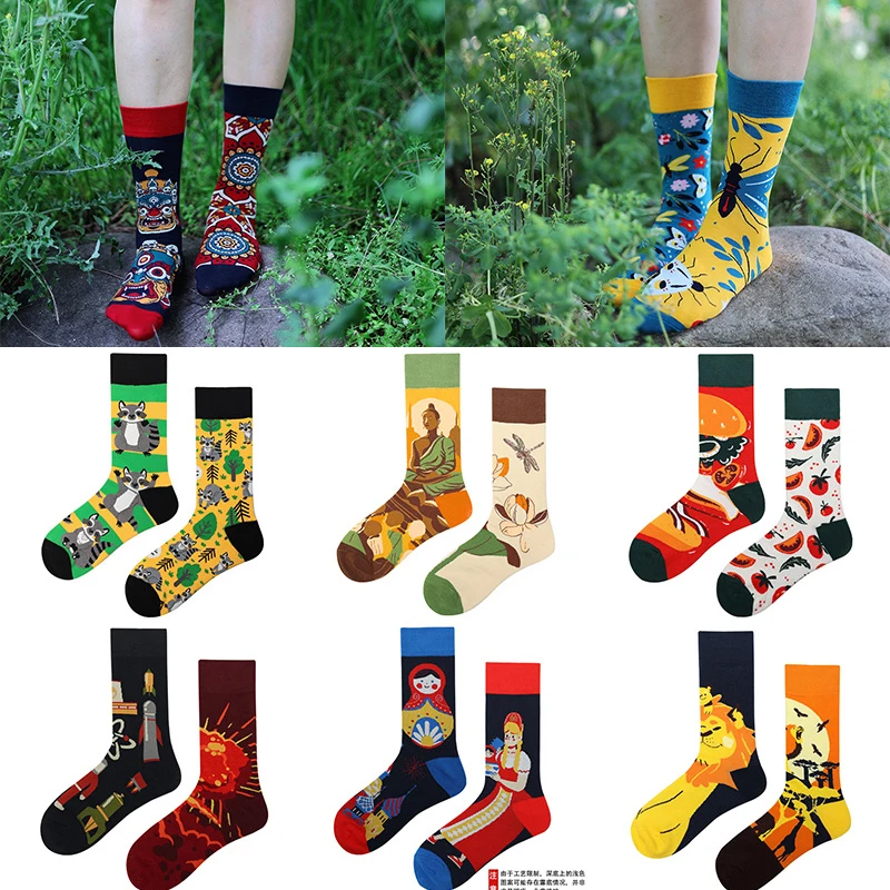 AB Edition Asymmetrische Paar-Mode-Socken aus mittelhoher Baumwolle mit bunten Mode-Straßen