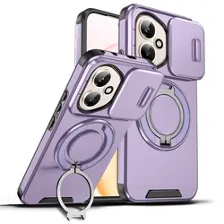Sliding Camera Lens Protection Armor Phone Case with 360° Rotating Ring Holder and Kickstand, Shockproof Back Cover - HONOR 400 (LHZHTL purple)