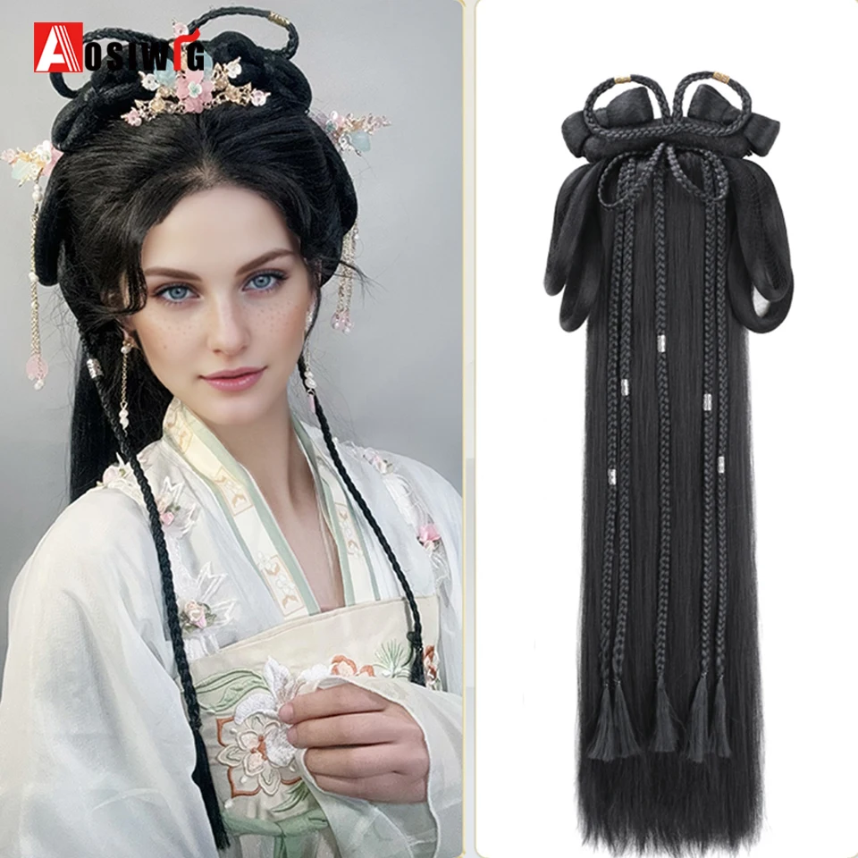 Hanfu synthétique Style ancien bandeau tresse intégré bandeau perruque femmes Style chinois pièce de cheveux Antique modélisation Cosplay Ha