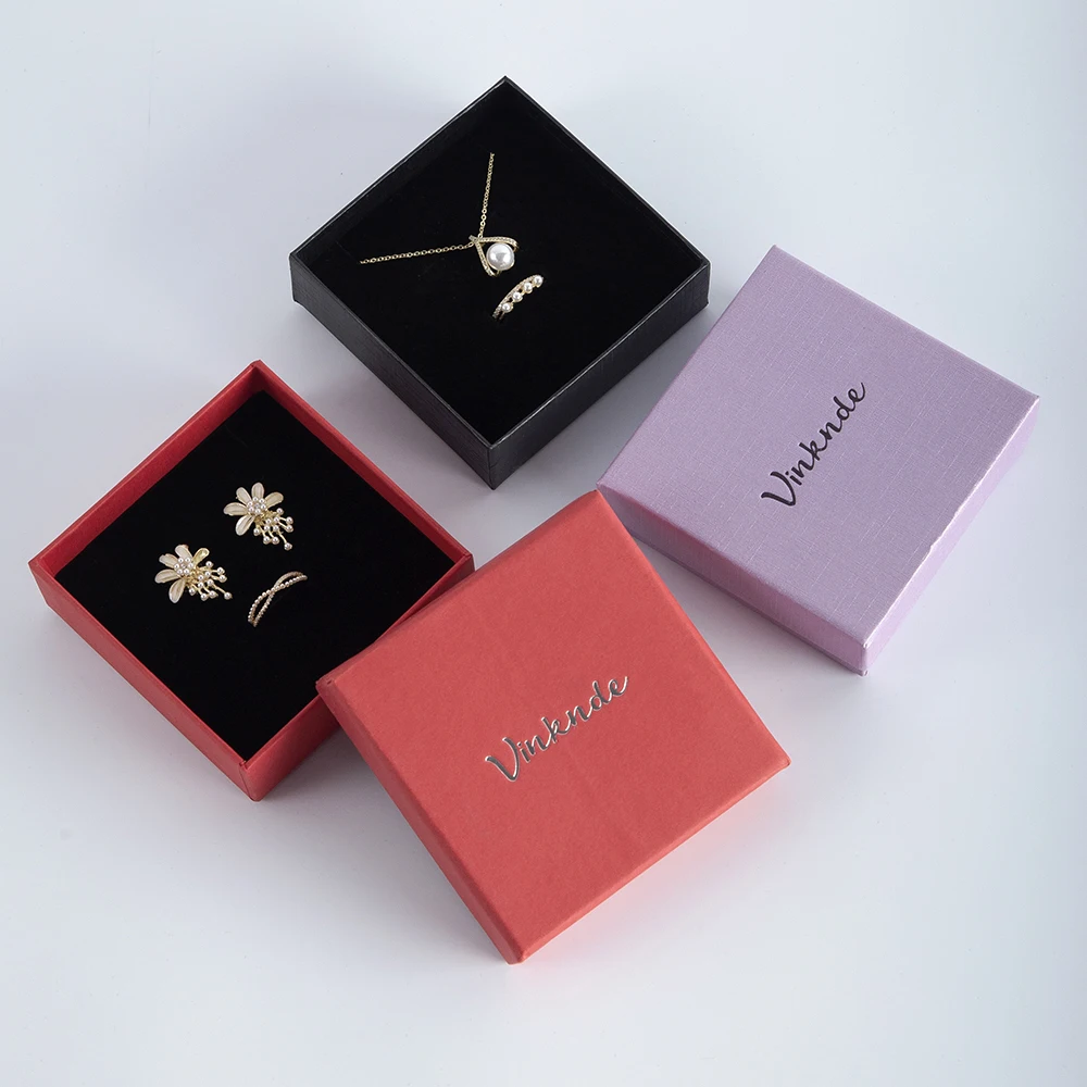 50Pcs Custom Logo Jewelry Box Ring Earring Gift Storage High Quality Paper Jewellery Packaging Container Wedding Favors Display