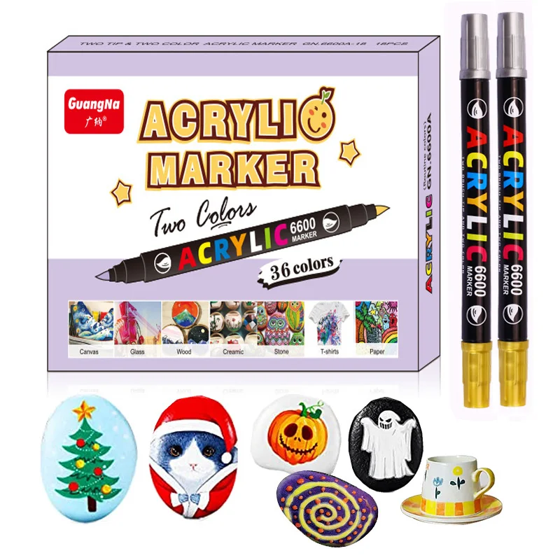 

Haile 36/60Color Double Head Brush Acrylic Paint Markers Pens Art Supplies for Stone Ceramic Fabric DIY Painting Card Craft Pen