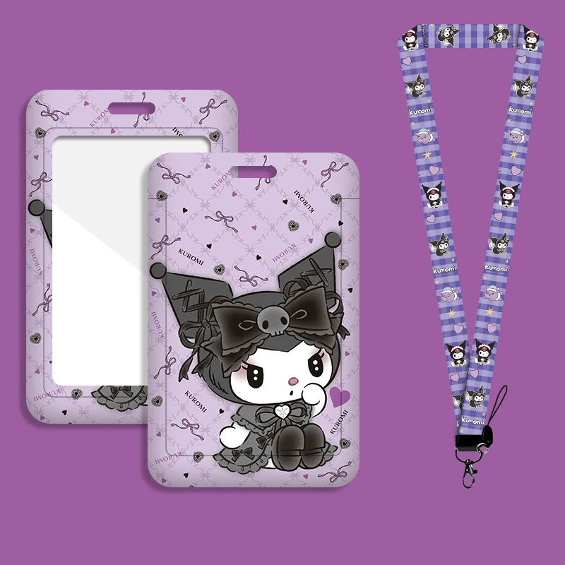 Cute Kuromi ID Badge Card Holder Lanyard Sanrio Girls Door