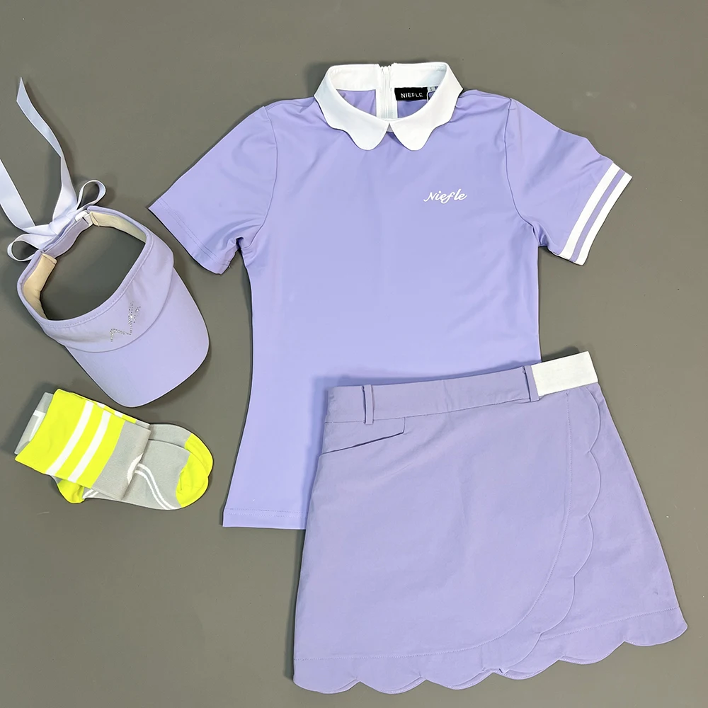 Summer New Golf Women's Top Slimming, Quick Drying, Breathable, High-quality Fashion Outdoor Leisure Sports Set