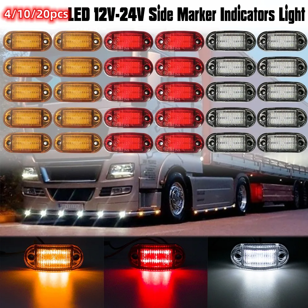 

4/10/20PCS 6 LED 12V 24V Oval Clearance Side Marker Light Warning Tail Lamp Trailer Car Truck Lorry Camper Caravan Boat Bus