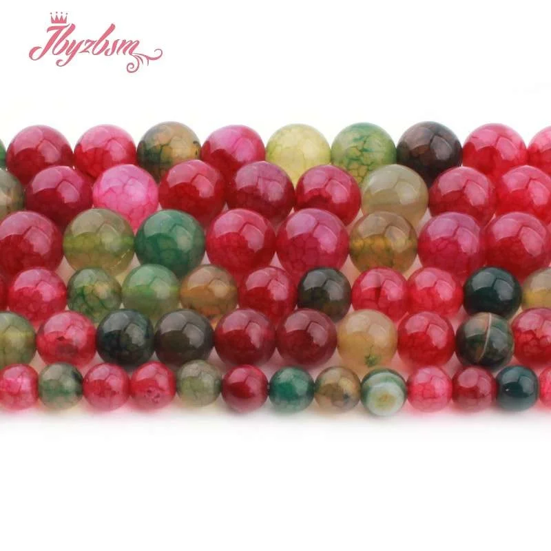 

6/8/10mm Round Agates Beads Cracked Smooth Multicolor Stone Beads For Jewelry Making DIY Necklace Bracelets 15"