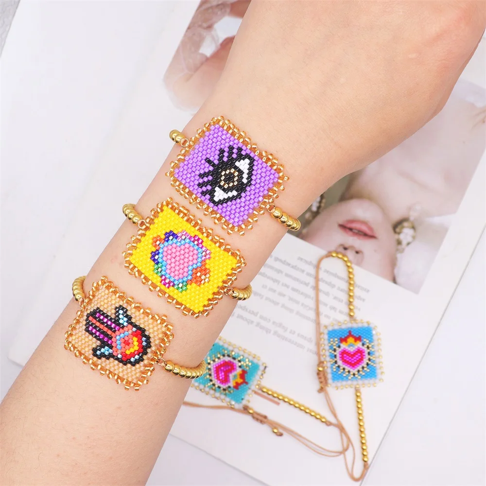 

ZHONGVI Miyuki Beaded Handmade Charm Bracelets Adjustable Rope Chain Bangle Bracelet for Women Girl Evil Eye Heart Boho Jewelry
