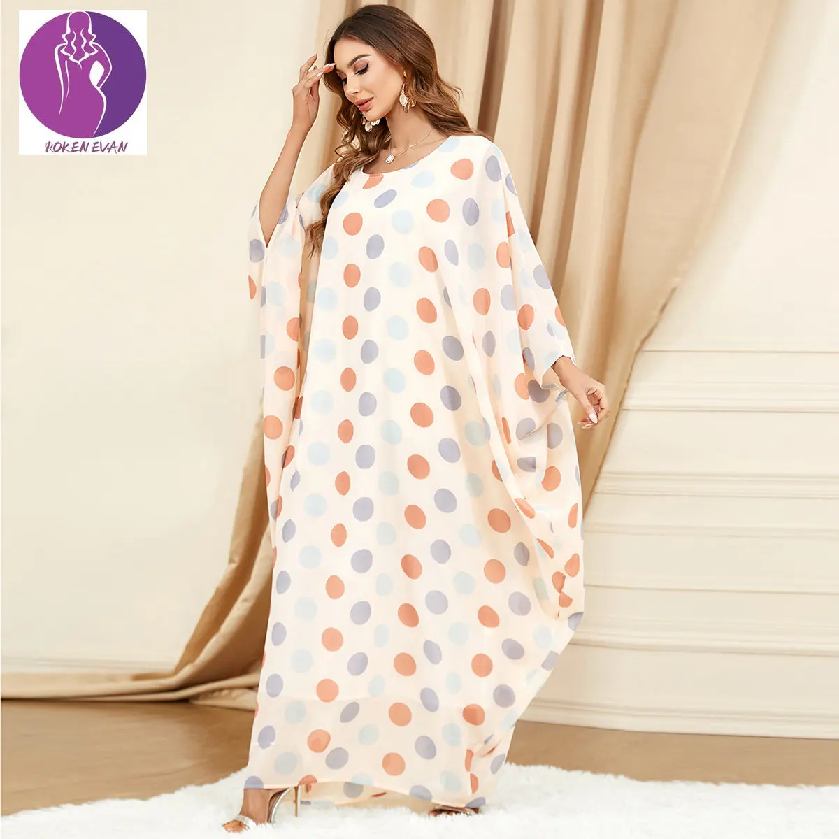 

ROKEN EVAN 2023 Muslim Hijab Dress Kaftan ملابس اسلاميه ABAYA Yellow Ramdam Eid Mubark Kaftan Femme Musulman