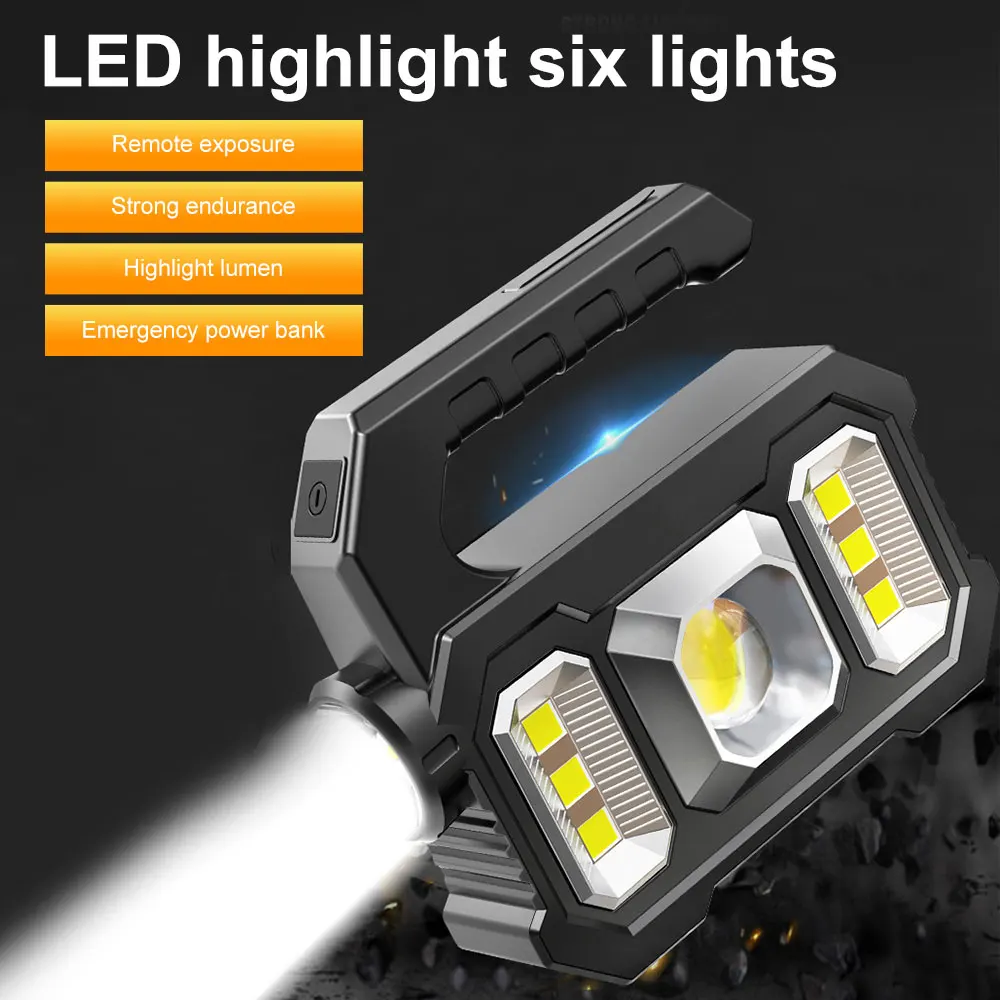 

Solar LED Camping Flashlight With COB Work Lights Searchlight Waterproof 6 Gears Rechargeable Lanterns For Camping Hiking