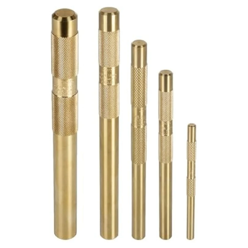 Brass Drift Punch Tool Set 5 Piece With 1/4 Inch, 3/8 Inch, 1/2 5/8 3/4 Inch Brass Drift Punches