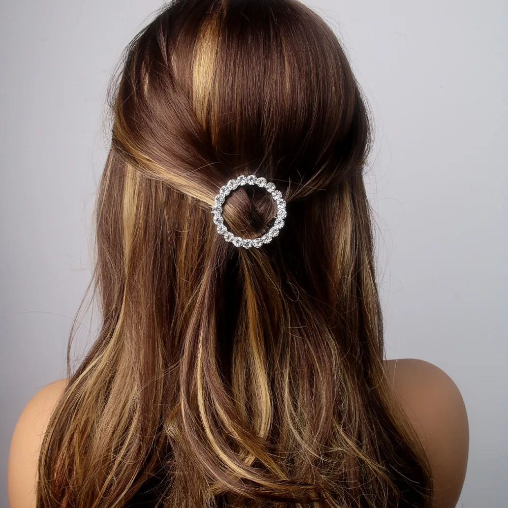 Runde, glänzende Strass-Haarnadeln, minimalistische, modische Haarspangen aus Legierung für Brautjungfern, Braut, Hochzeit, einfaches Haarschmuck-Accessoire
