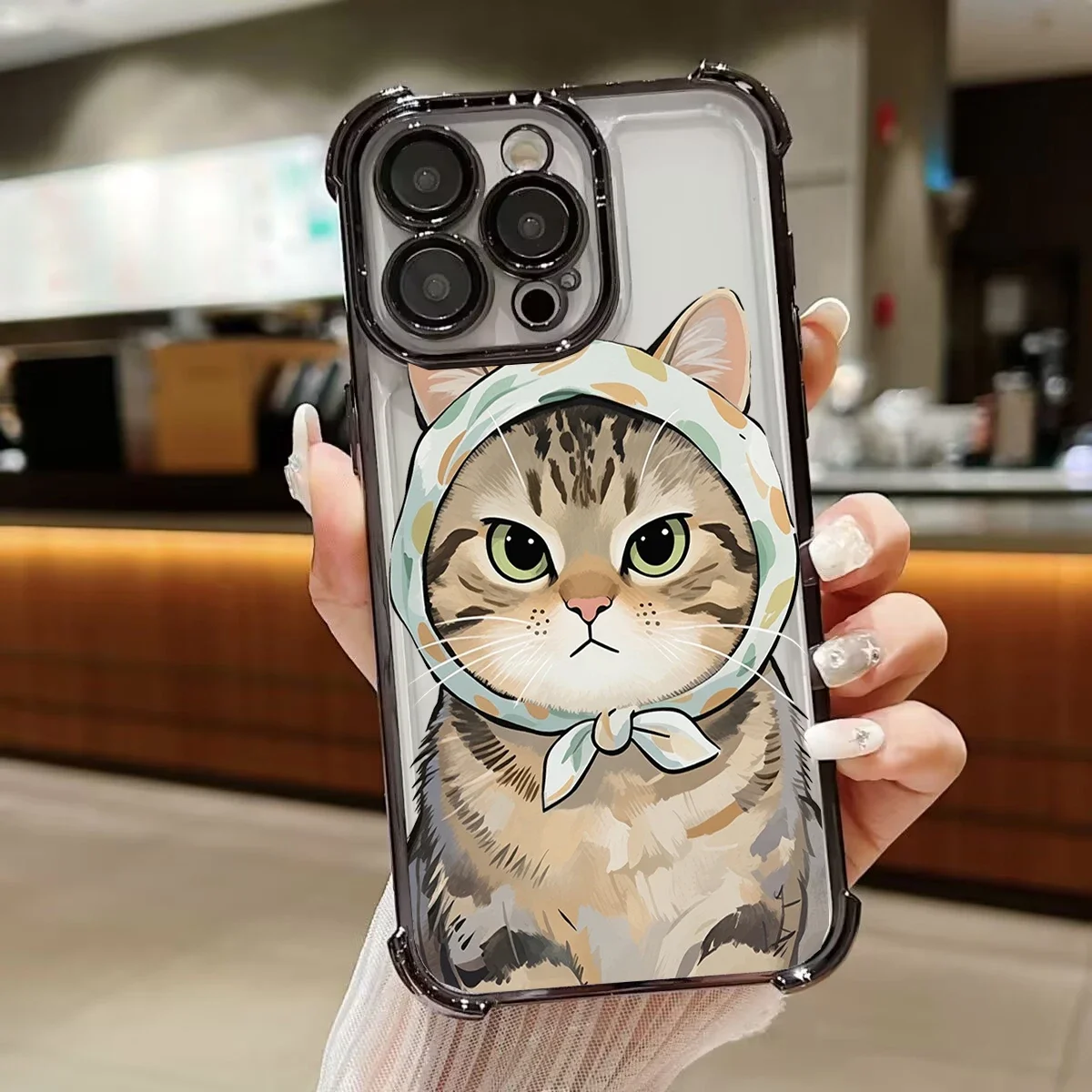 Plating Bandana Cat Transparent Soft Fashion Phone Case