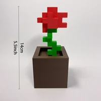 1 Piece Pixel Rose Flower Ornament, 3D Printed Unique Flower Decoration, Plastic Flower Item Suitable for Bedside Table, Desktop, Office Desk Decoration, Furniture Decoration 4