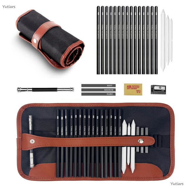 Drawing Pencils Sketch Pencil Professional Sketching Art Graphite Charcoal Blending Stump Pencils kit (25 art supplies) 1