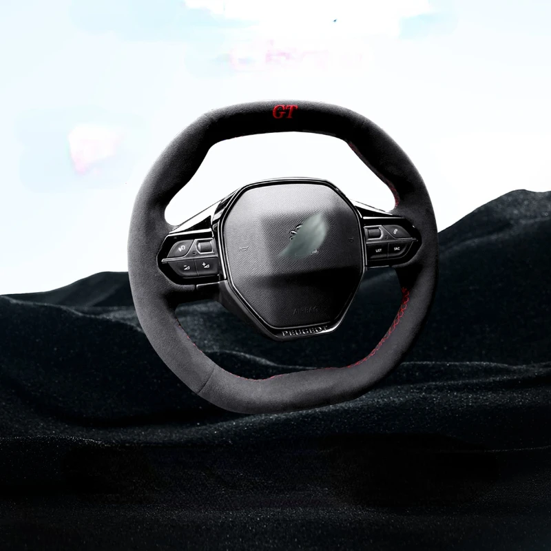 

For Peugeot 408/308/3008/301/4008/307/508 DIY Customized Alcantara hand sewn steering wheel cover car interior accessories