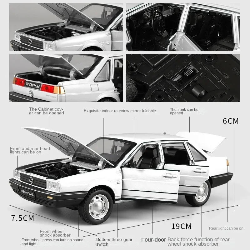 Simulation 1:24 Volkswagen Santana Retro Car Model with Sound and