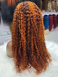 30 32 Inch Kinky Curly Highlight 13x4 Lace Front Wigs Human Hair Brazilian 4/350 Ginger Orange Brown Colored Curly Wig For Women