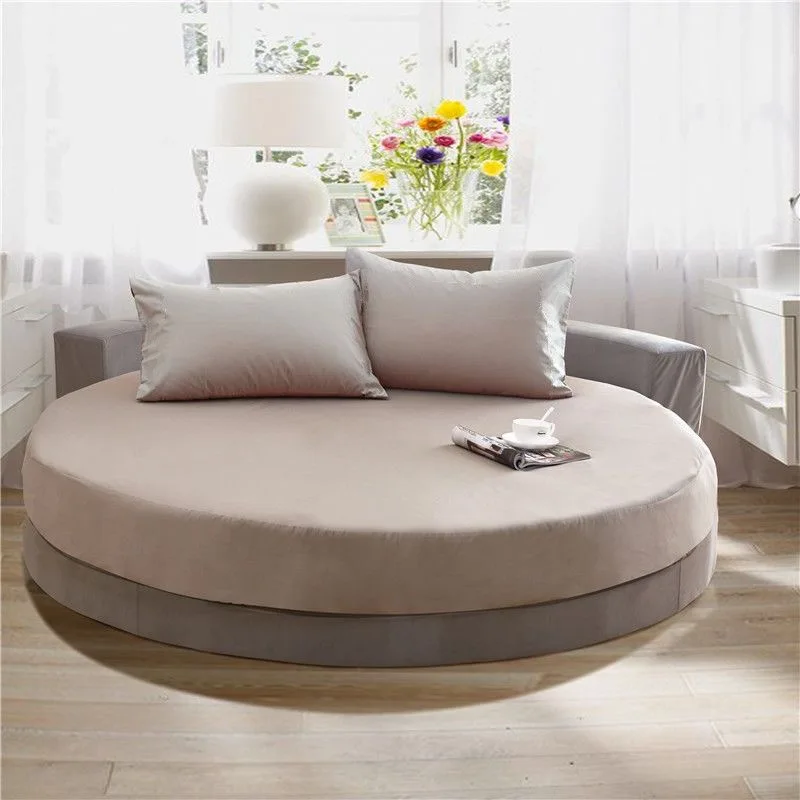 100% Cotton Round Fitted Bed Sheet Set or 1 Pcs Round Bed Sheet with Elastic Strap Pure Cotton Bedsheet and Pillowcases Hotel 4