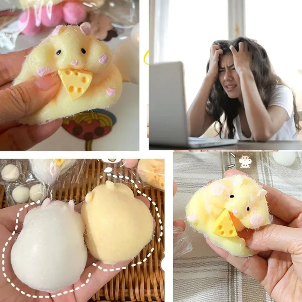 Children Mini Squishy Hamster Toy with Cheese Cute Funny Stress Reliever Decompression Fidget Toys for Teens Kids Gifts 5