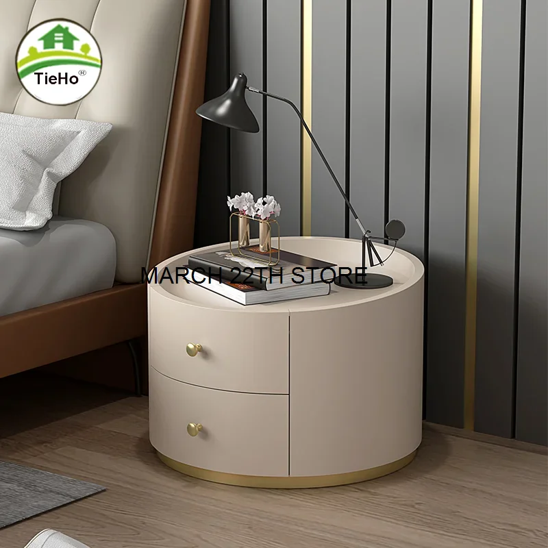 

Round Installation Luxury Bedside Table Bedroom Modern Round Nightstand Souls Drawer Nordic Bedside Cabinet Home Furniture 40cm