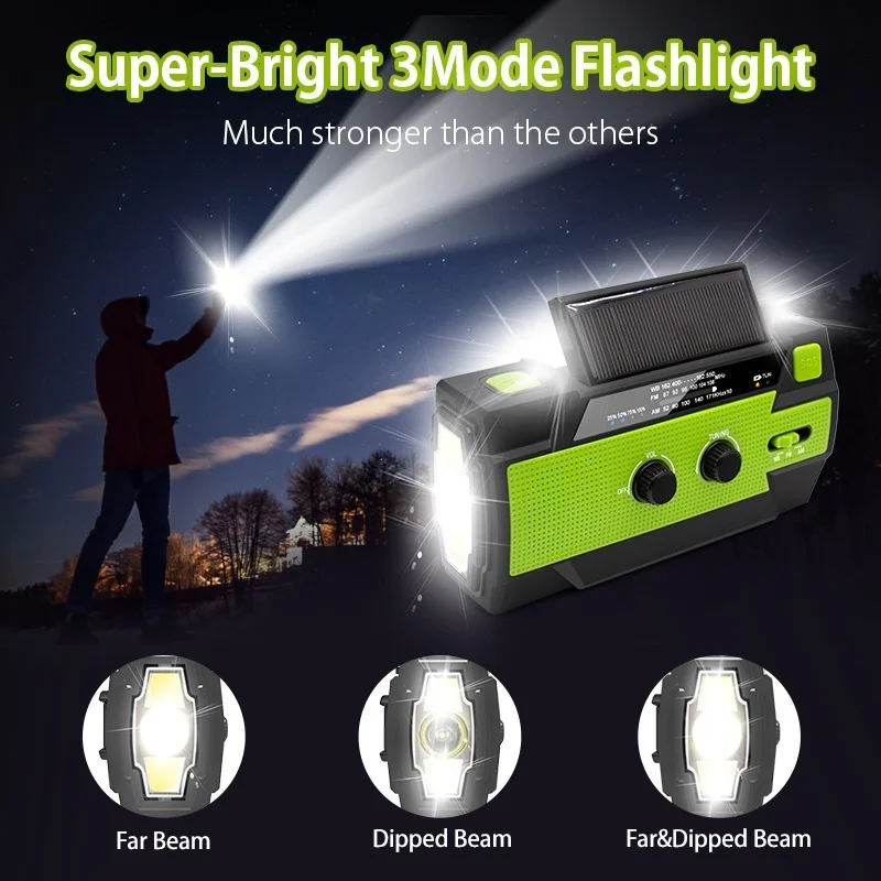 Multifunctional Radio Hand Crank Solar Crank Dynamo Powered AM/FM/WB Weather Radio with 4000 mAh Power Bank_voghion.com